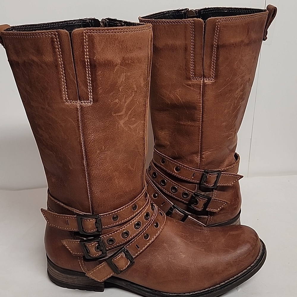 Eric Michael Sienna Tan Leather Moto Biker Combat Western Boots Sz42EU US11L/9M - Picture 5 of 16